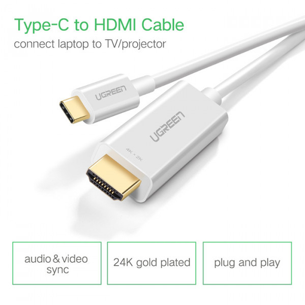 Фото - Кабель синхронизации данных UGREEN MM121 USB Type C to HDMI Cable Male to Male ABS Case 1.5m White (30841)