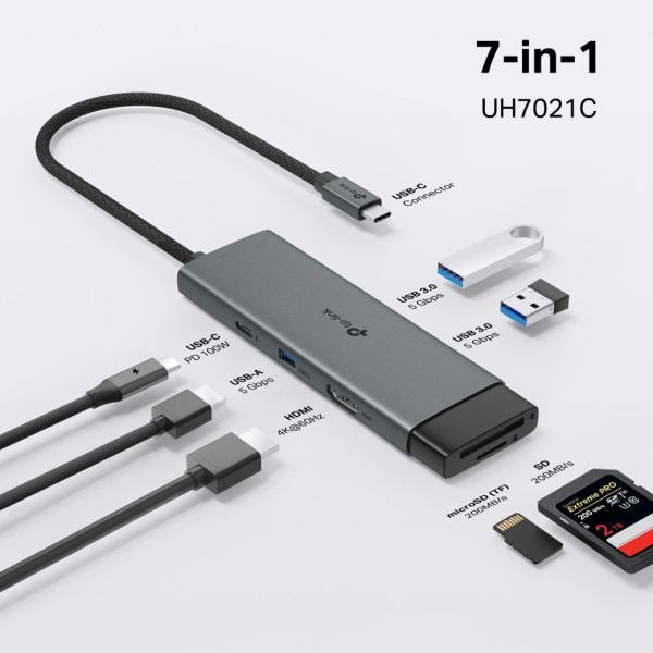 Фото - Хаб USB TP-Link USB-C 3xUSB3.0/1xHDMI/1xSD/1xmicroSD/1xPD (UH7021C)