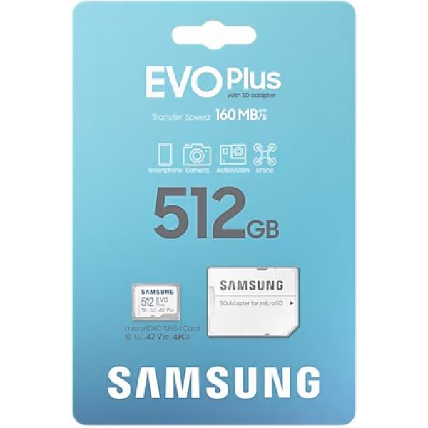 Фото - Карта памяти Samsung 512 GB microSDXC Class 10 UHS-I U3 V30 A2 EVO Plus + SD Adapter (MB-MC512SA/EU)