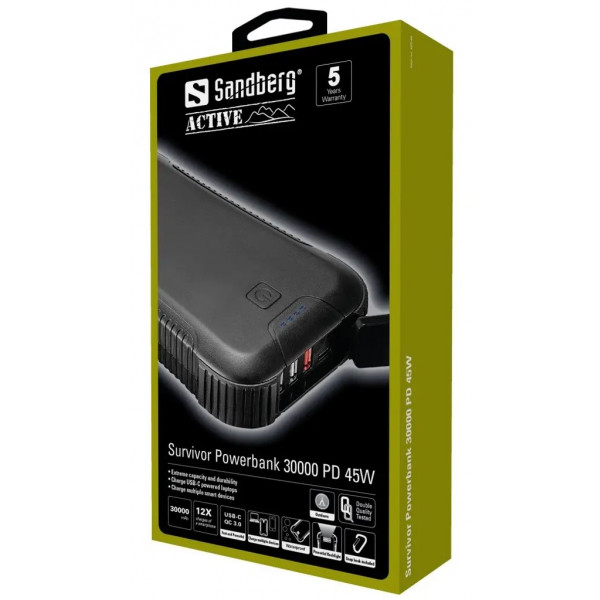 Фото - Батарея мобильная Sandberg PD 30000 mAh 45W 20В/2 А фонарик (420-48)