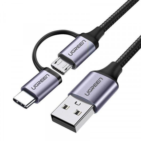 Фото - Кабель UGREEN US177 USB AM-MicroUSB+Type C M 1.0 m 3A Black (30875)