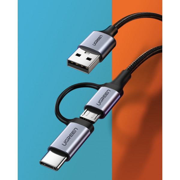 Фото - Кабель UGREEN US177 USB AM-MicroUSB+Type C M 1.0 m 3A Black (30875)