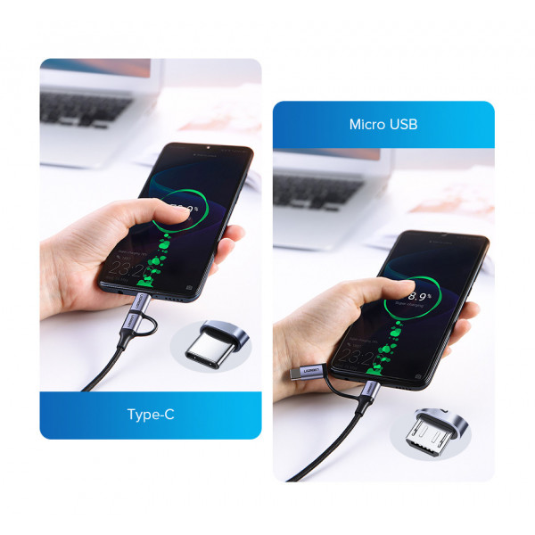 Фото - Кабель UGREEN US177 USB AM-MicroUSB+Type C M 1.0 m 3A Black (30875)