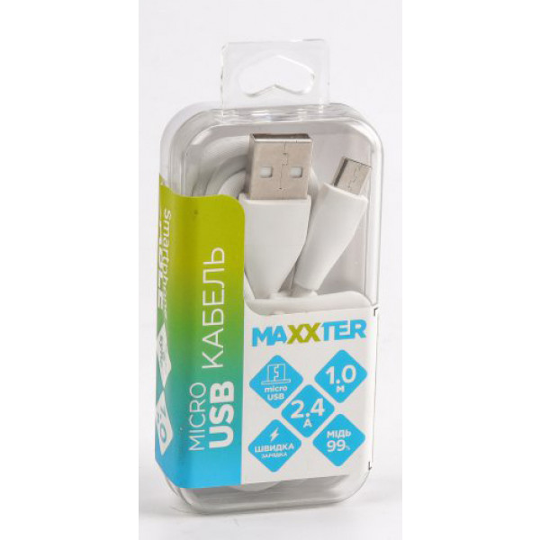 Фото - Кабель синхронизации данных Maxxter USB-microUSB 1м White (UB-M-USB-01W)