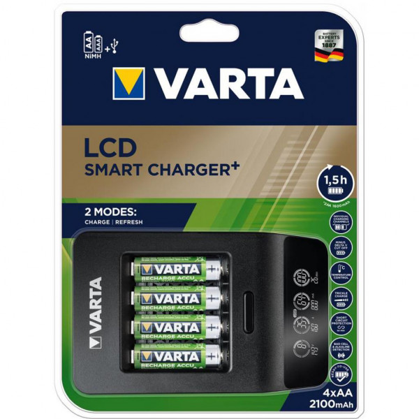 Фото - З/устройство для аккумуляторов AA/AAA Varta LCD Smart Plus CHARGER+4xAA 2100 mAh (57684101441)