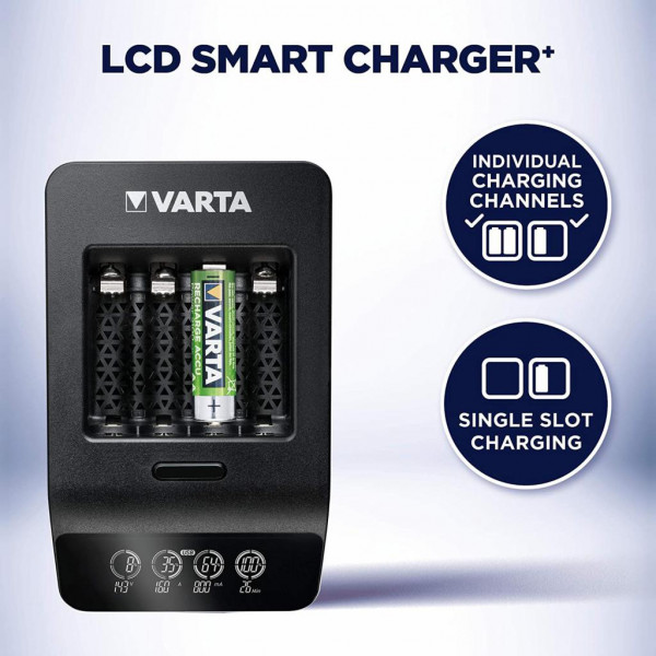 Фото - З/устройство для аккумуляторов AA/AAA Varta LCD Smart Plus CHARGER+4xAA 2100 mAh (57684101441)