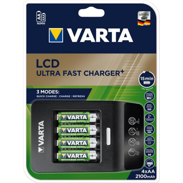 Фото - З/устройство для аккумуляторов AA/AAA Varta LCD Ultra Fast Plus Charger + 4xAA 2100 mAh (57685101441)