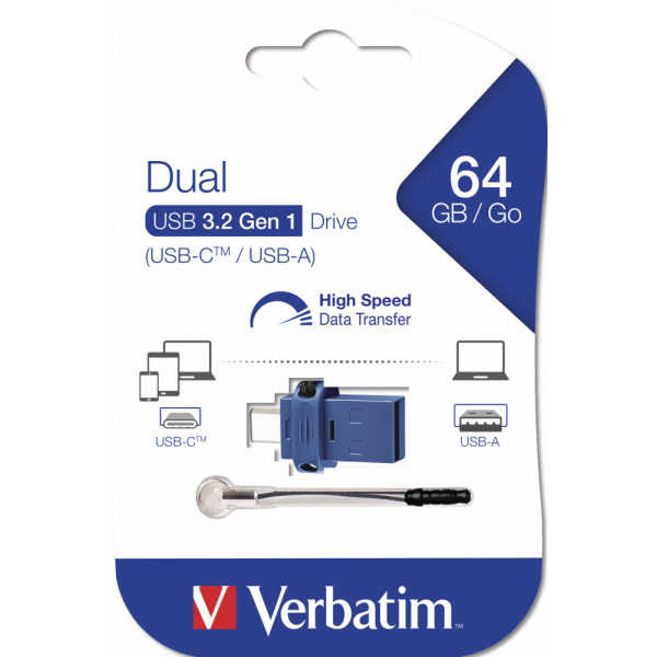 Фото - Флеш USB Verbatim DUAL DRIVE 3.2 Gen 1/ USB C 64GB Blue (49967)