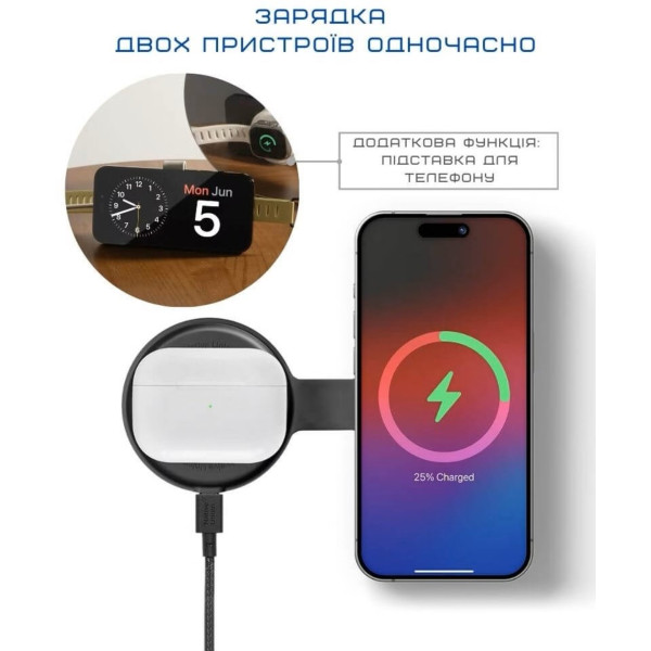 Фото - Беспроводное зарядное устройство Native Union Voyage 2-in-1 Qi2 Wireless Charger Black (VOY-2IN1-WL-BLK)