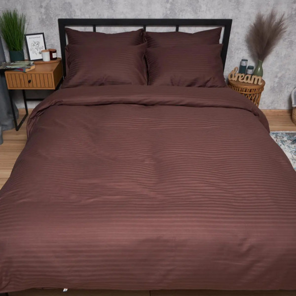 Фото - Комплект постельного белья Moon&Star Satin Stripe Warm Espresso 200х220 (MS-820008727)