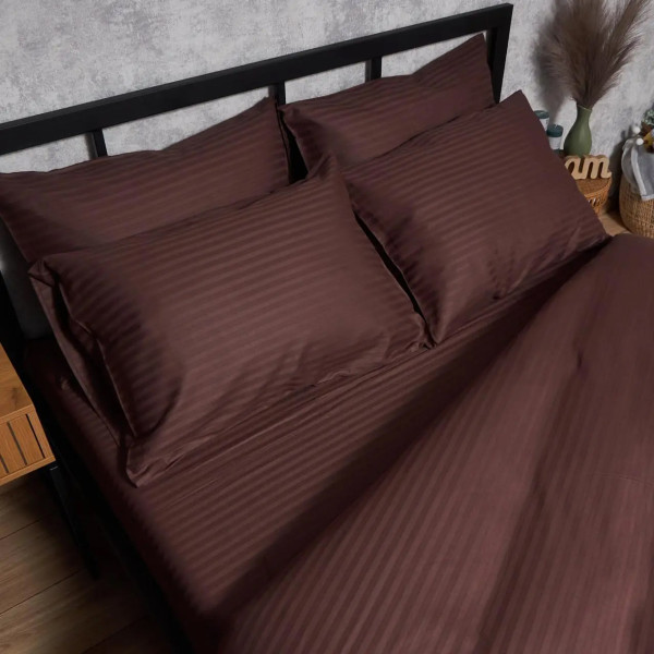 Фото - Комплект постельного белья Moon&Star Satin Stripe Warm Espresso 200х220 (MS-820008727)