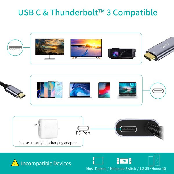Фото - Кабель синхронизации данных Choetech USB-C на HDM 1.8m (XCH-M180GY)