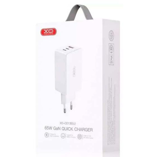 Фото - Сетевое зарядное устройство XO CE13 PD65W GaN (2Type-C/1USB) White (XO-CE13-WH)