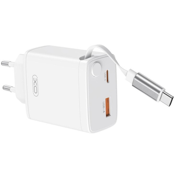 Фото - Сетевое зарядное устройство XO CE31 30W Gallium Nitride Fast Charger з Retractable Кабелем (1USB-A +1USB-C+1TYPE-C cable) (XO-CE31)