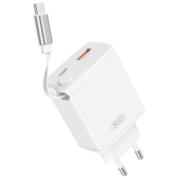 Фото - Сетевое зарядное устройство XO CE31 30W Gallium Nitride Fast Charger з Retractable Кабелем (1USB-A +1USB-C+1TYPE-C cable) (XO-CE31)
