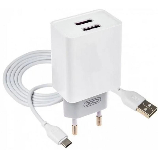 Фото - Сетевое зарядное устройство XO L65 адаптер 2USB / 2.4А + Type-C White (XO-L65-TC)