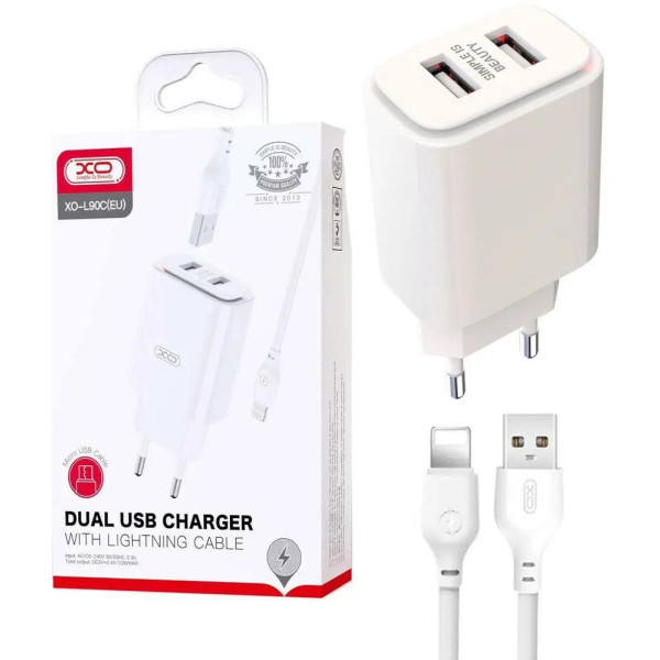 Фото - Сетевое зарядное устройство XO L90C 2USB/2.4A + USB-Lightning (XO-L90C-L)