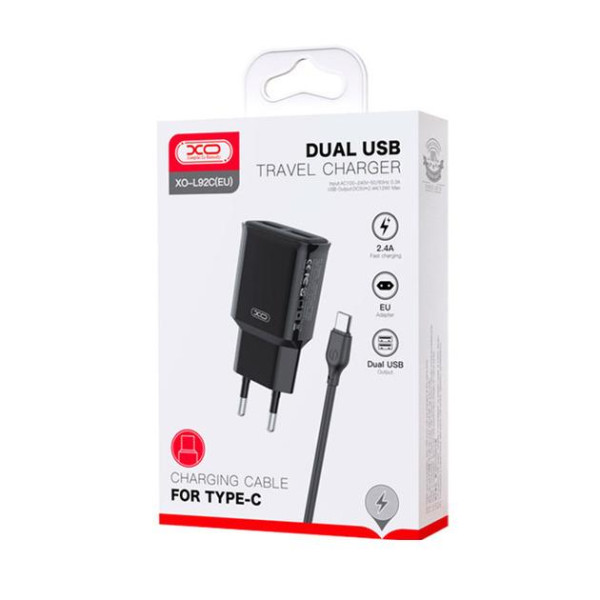 Фото - Сетевое зарядное устройство XO L92C 2USB/2.4A + USB-Type-C (XO-L92C-T)
