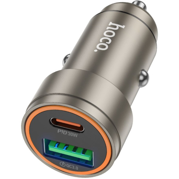 Фото - Автомобильное зарядное устройство HOCO Z57A Glorious PD30W+QC3.0 car charger Metal Gray (6942007633109)