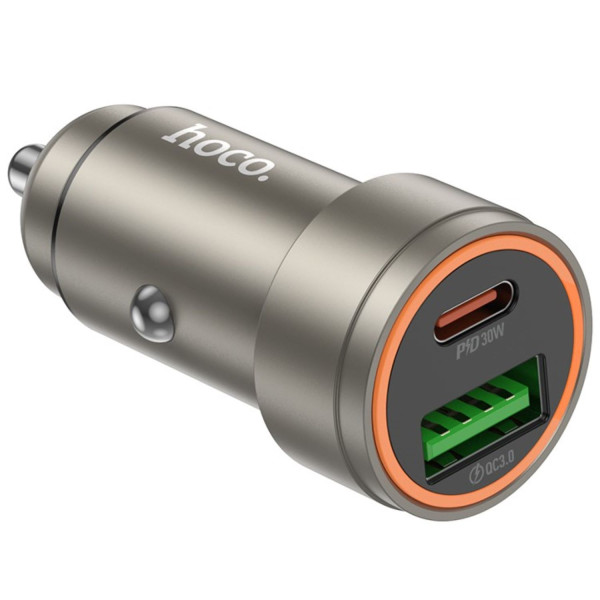 Фото - Автомобильное зарядное устройство HOCO Z57A Glorious PD30W+QC3.0 car charger Metal Gray (6942007633109)