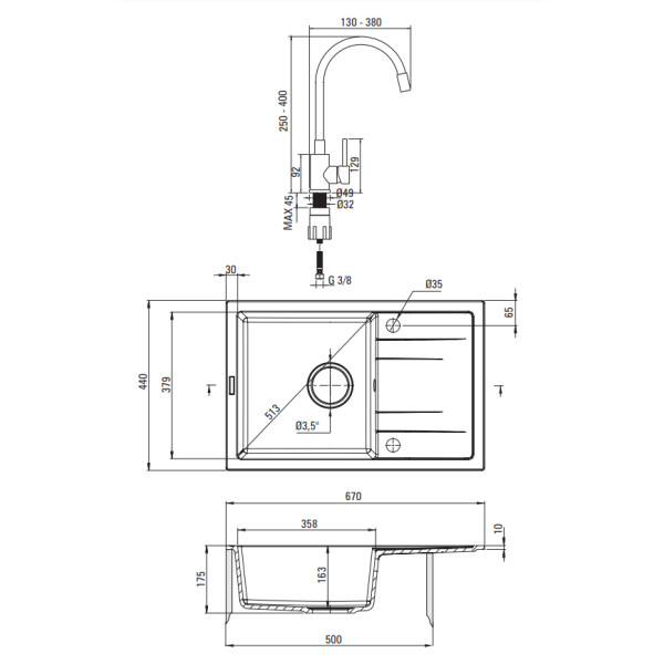 Фото - Мойка кухонная+смеситель Deante ZRCPG113