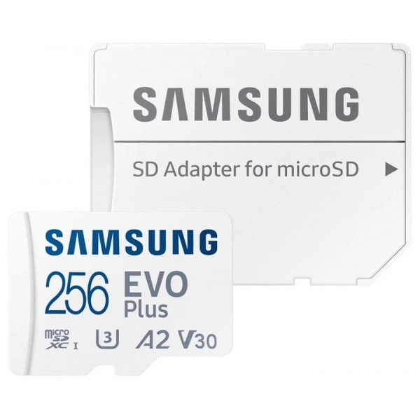 Акция на Карта пам'яті Samsung microSDXC 256 GB Class 10 UHS-I U3 V30 A2 EVO Plus + SD Adapter (MB-MC256KA/EU) от Comfy UA