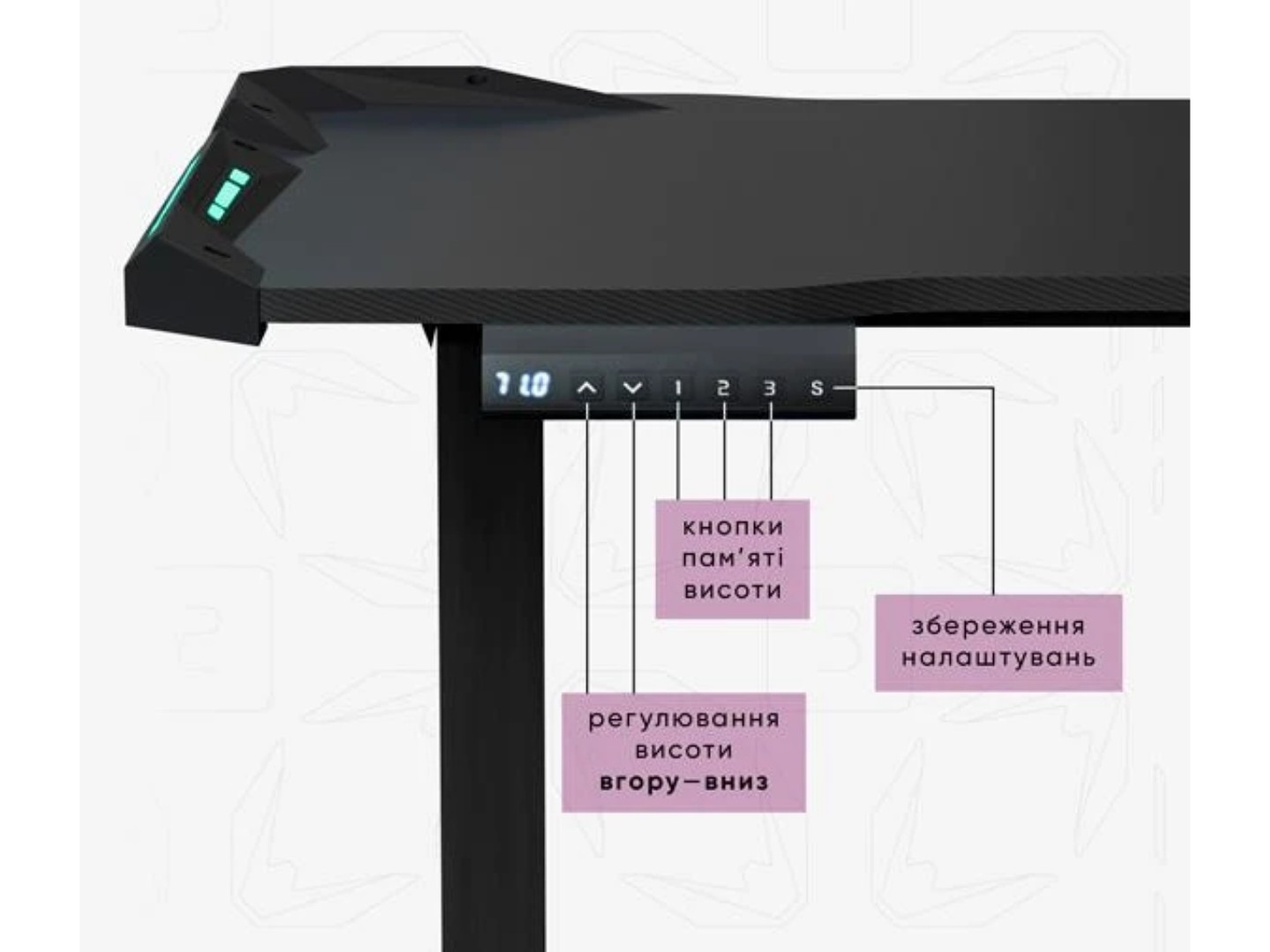 Стіл з електрорегулюванням висоти Mealux PowerDesk Carbon RGB (EVO-201 Carbon / B) — фото 8