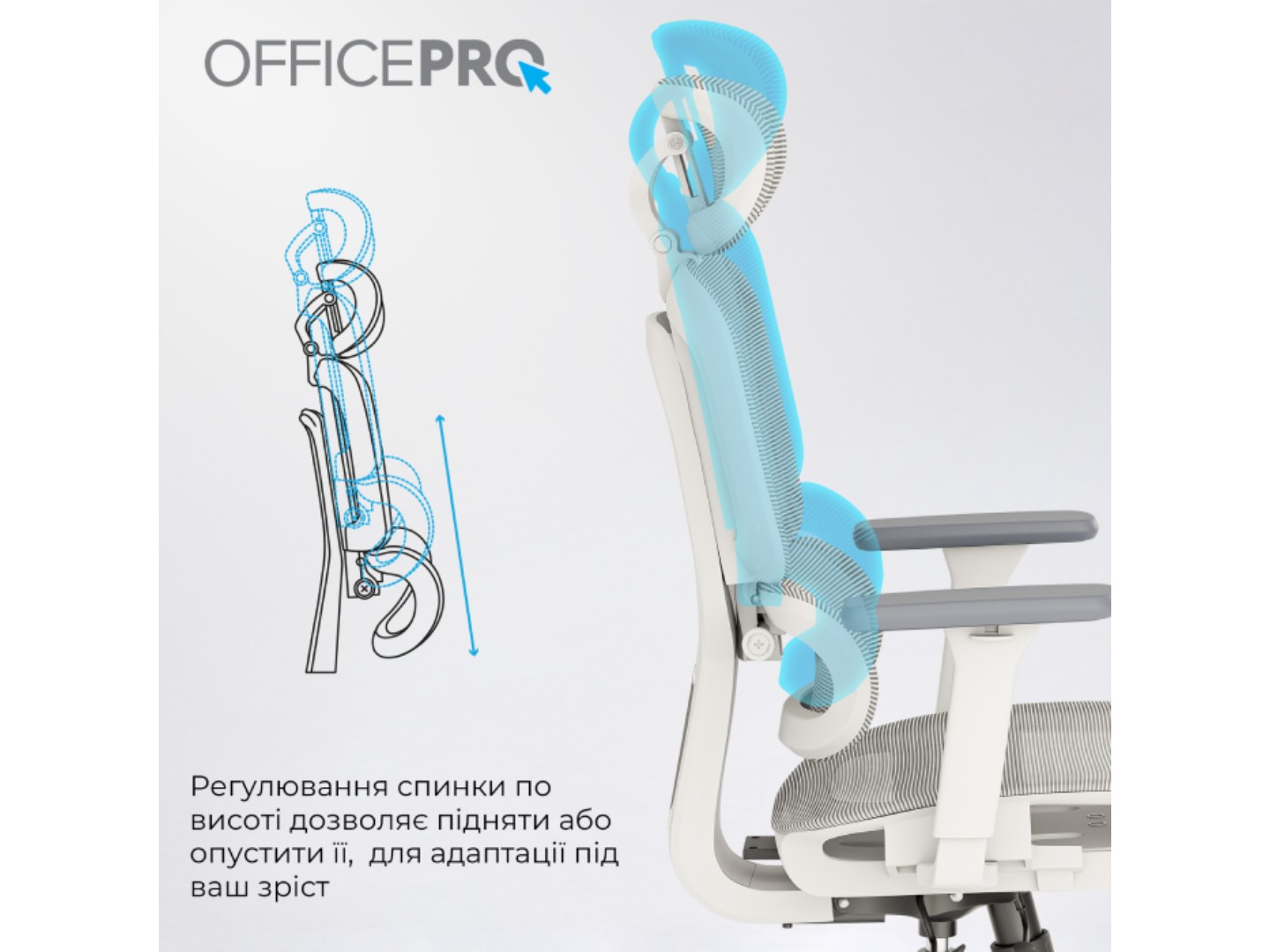 Крісло офісне OfficePro Skyline Footrest (OC750-W-LG-LG) White/Light Gray — фото 3