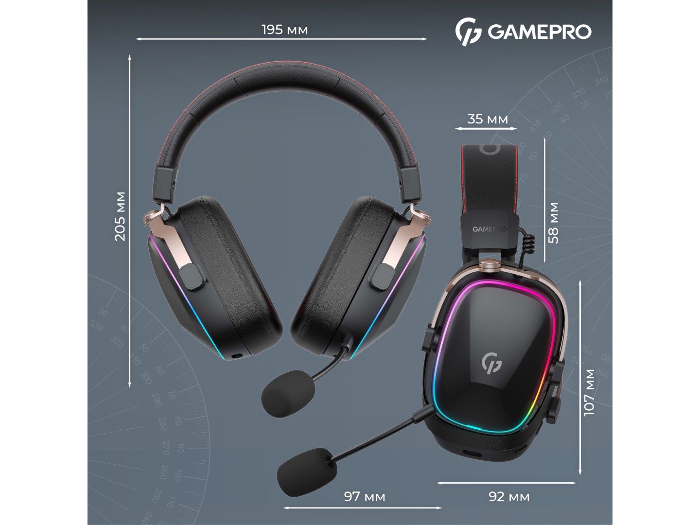 Гарнітура бездротова ігрова GamePro Asgard Valkyria RGB Tri-Mod (HSW249B) — фото 5
