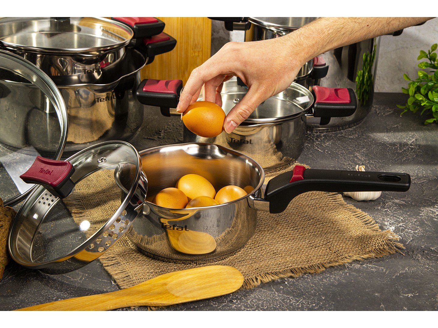 Набір посуду Tefal G723SA74 Cook & Clip 10 пр каструлі 22см (6,1 л)/24 см (5,0 л)/20 см (2,9 л)/18 см (2,0 л), ковш16 см (1,5 л) — фото 10