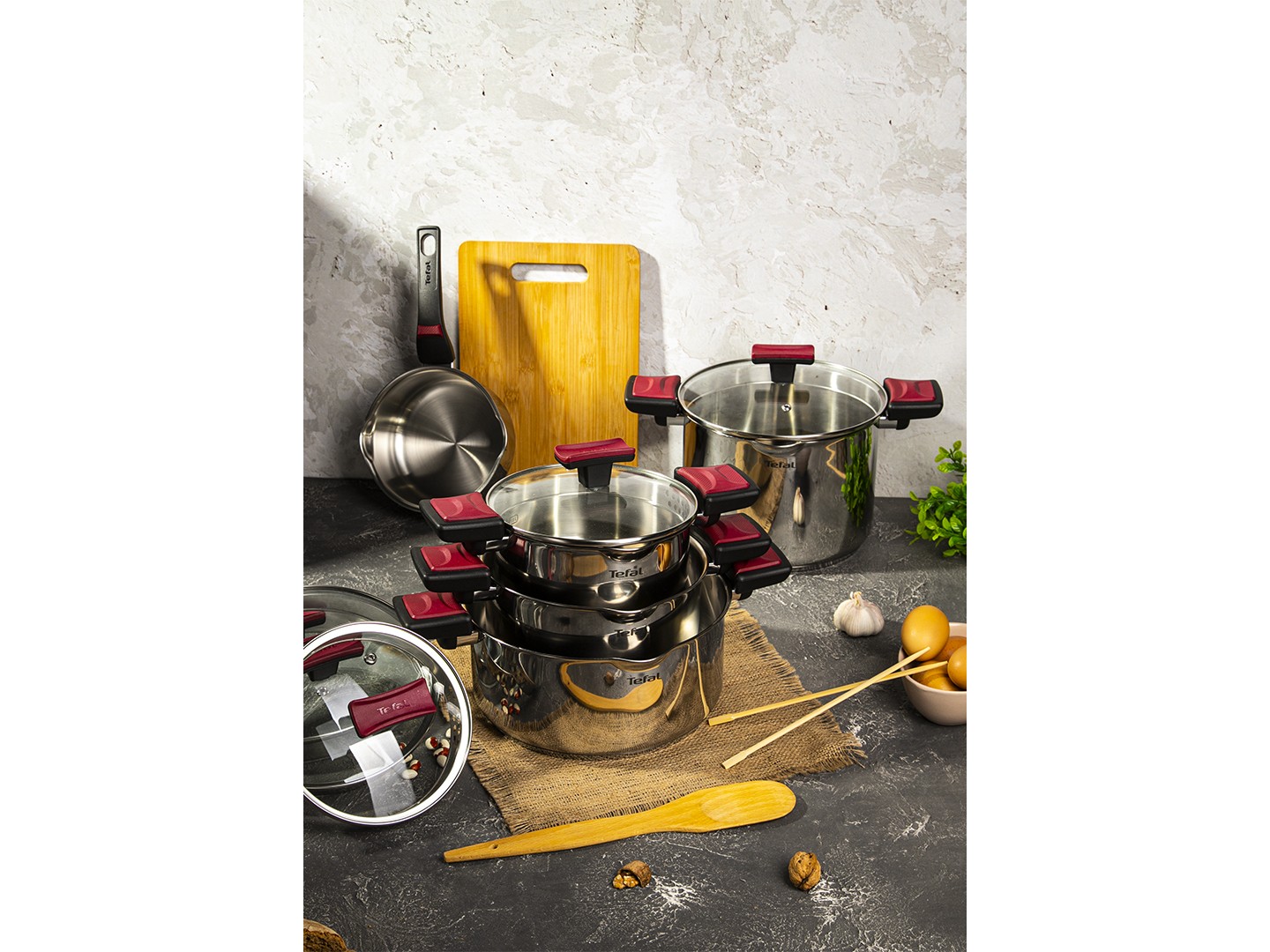 Набір посуду Tefal G723SA74 Cook & Clip 10 пр каструлі 22см (6,1 л)/24 см (5,0 л)/20 см (2,9 л)/18 см (2,0 л), ковш16 см (1,5 л) — фото 3