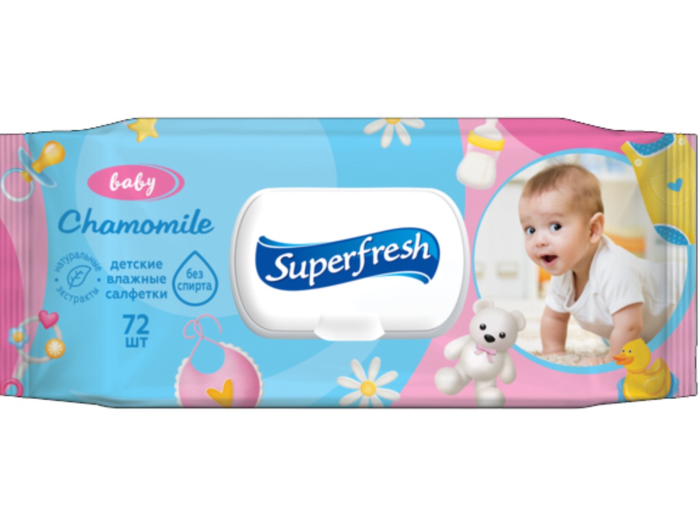 Серветки вологі для дітей Superfresh Baby chamomile з клапаном, 72 шт. (42110419) — фото 1
