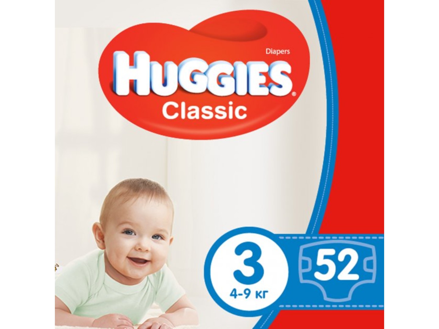 Одноразові підгузки Huggies EU Classic Розмір 3 (4-9 кг) Jumbo, 52 шт. (5029053579788) Європейський товар