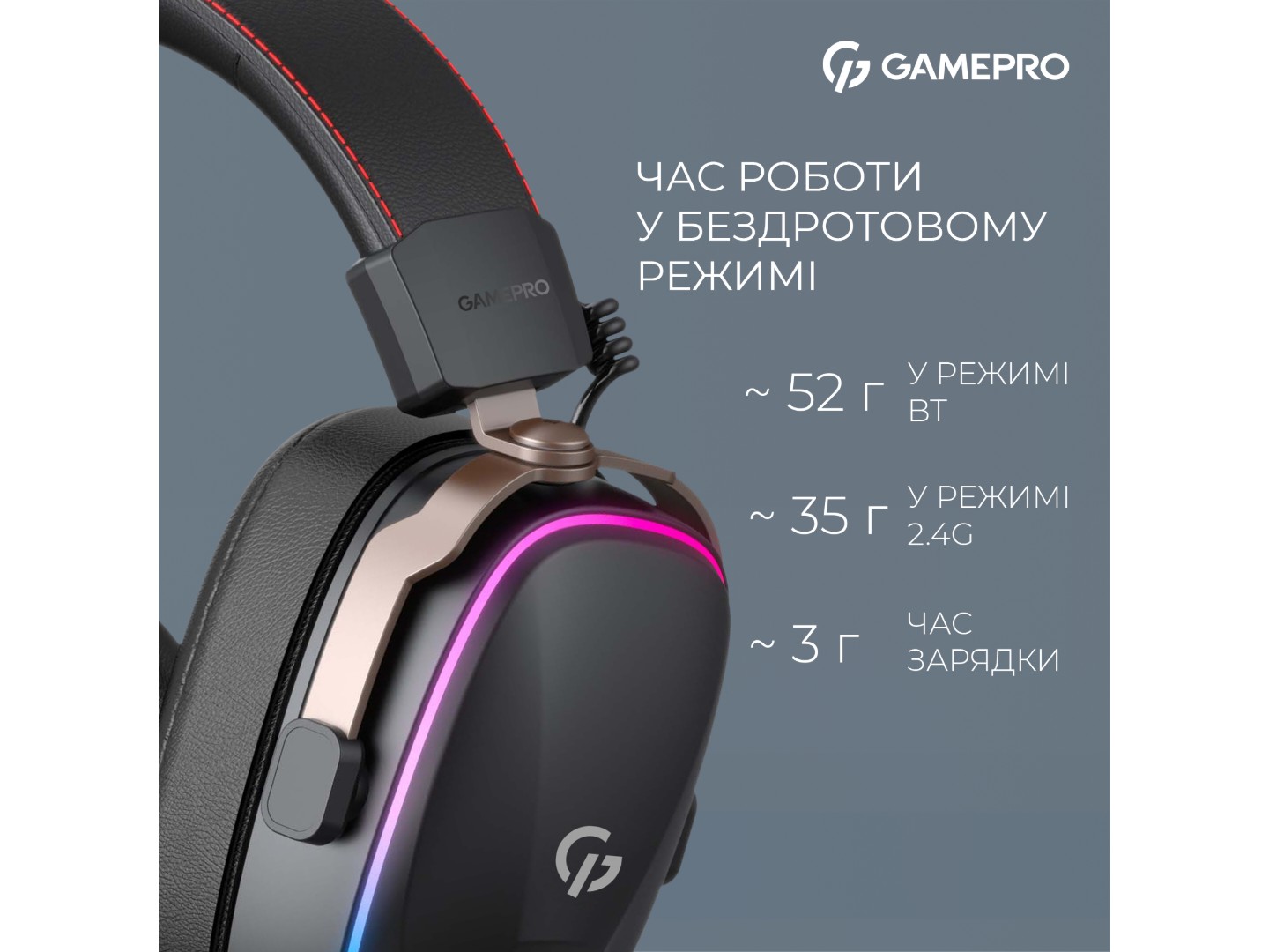 Гарнітура бездротова ігрова GamePro Asgard Valkyria RGB Tri-Mod (HSW249B) — фото 10