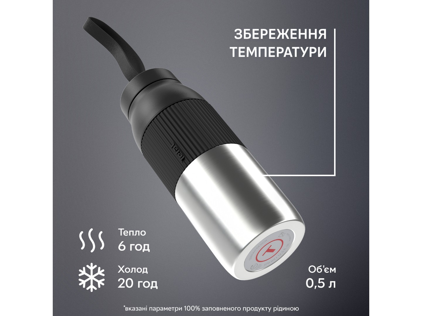Термопляшка Tefal N2193710 BeYou Twist Screw Lid 0,5 л чорна — фото 3