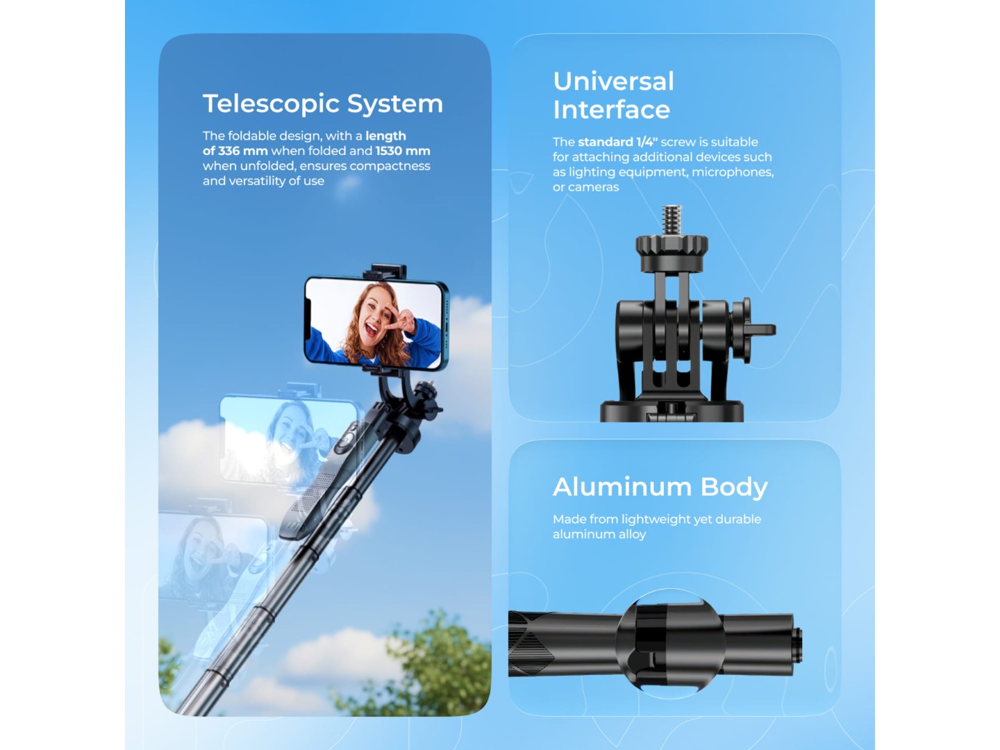 Трипод для селфі Proove MegaStick Selfie Stick Tripod (1530 mm) Black — фото 7