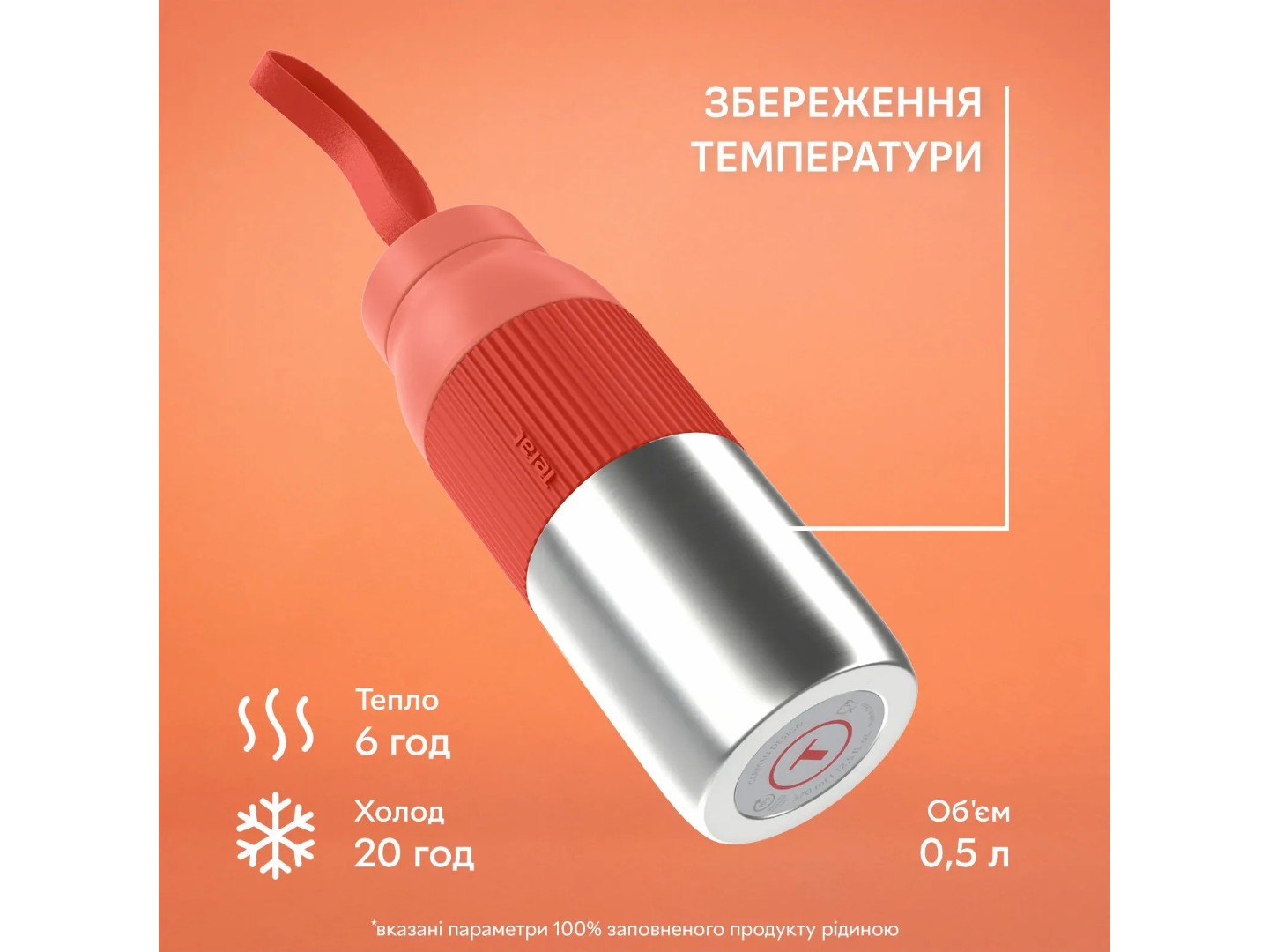 Термопляшка Tefal N2193910 BeYou Twist Screw Lid 0,5 л помаранчева — фото 4