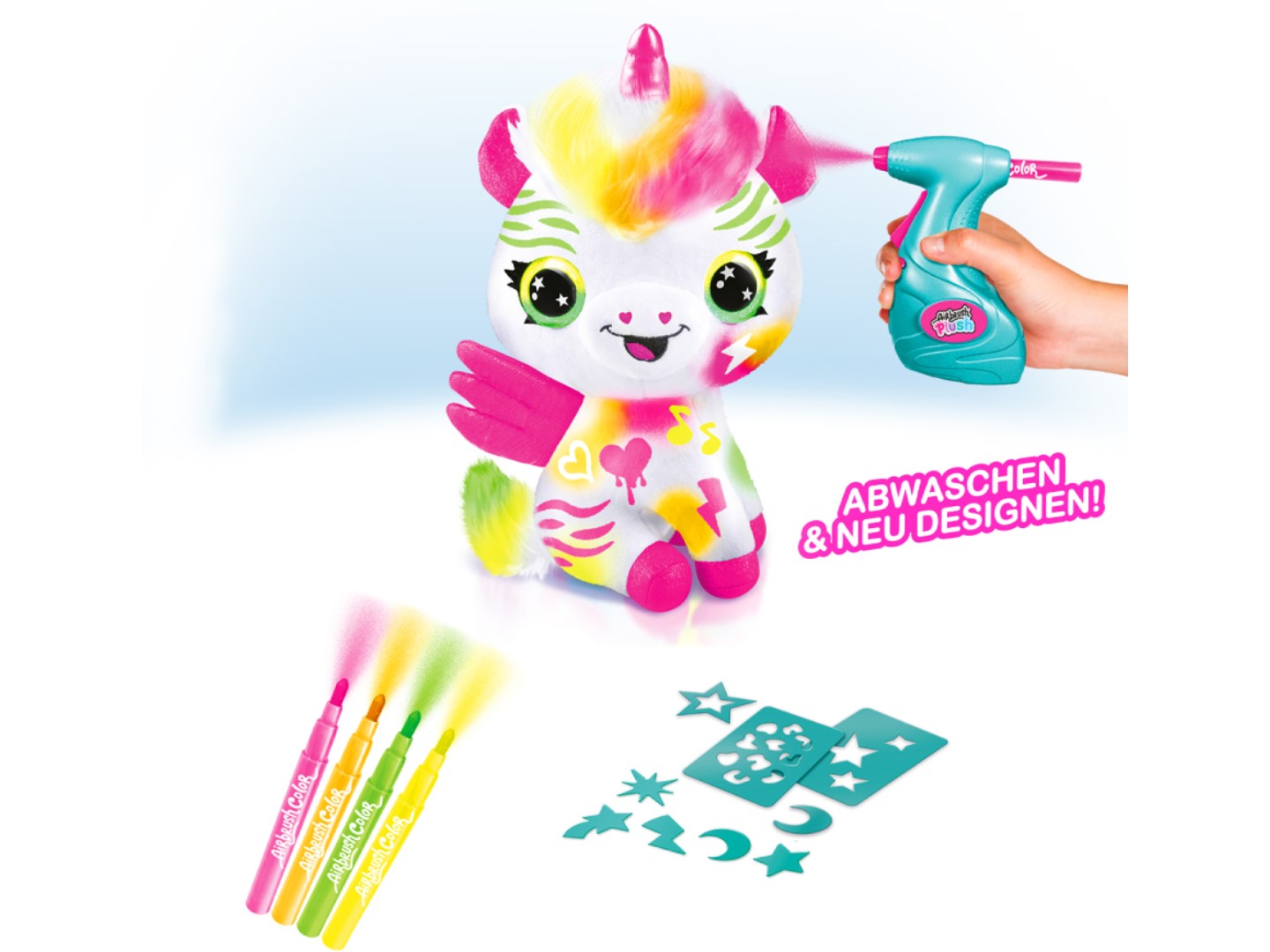 Набір для декупажу та розпису Canal Toys DIY AIRBRUSH PLUSH - Єдиноріг Неон з фломастерами (AIR024/1) — фото 8