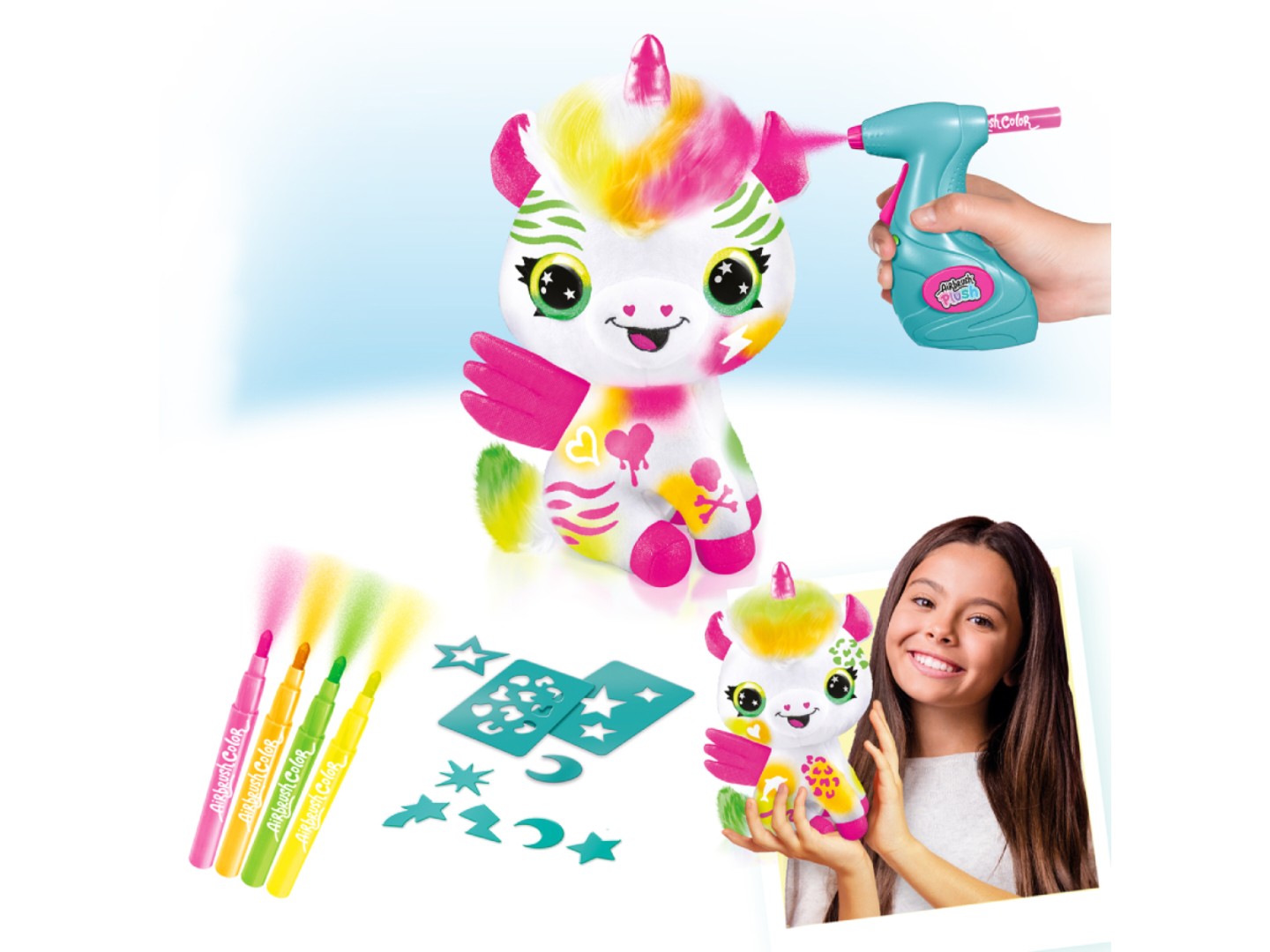 Набір для декупажу та розпису Canal Toys DIY AIRBRUSH PLUSH - Єдиноріг Неон з фломастерами (AIR024/1) — фото 9