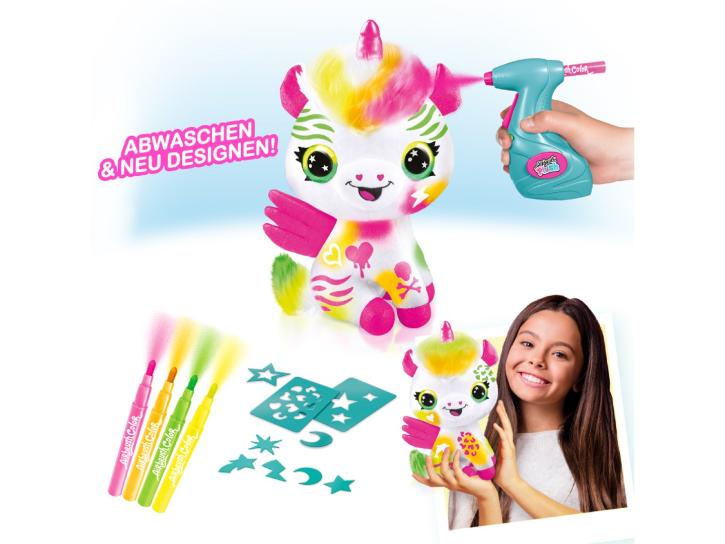 Набір для декупажу та розпису Canal Toys DIY AIRBRUSH PLUSH - Єдиноріг Неон з фломастерами (AIR024/1) — фото 10