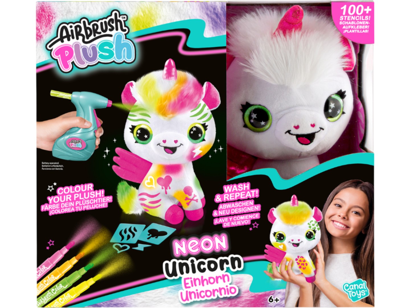 Набір для декупажу та розпису Canal Toys DIY AIRBRUSH PLUSH - Єдиноріг Неон з фломастерами (AIR024/1) — фото 1