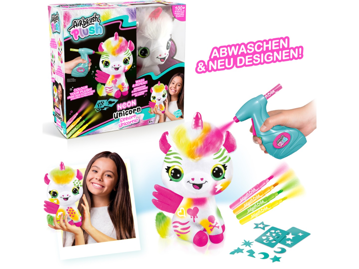 Набір для декупажу та розпису Canal Toys DIY AIRBRUSH PLUSH - Єдиноріг Неон з фломастерами (AIR024/1) — фото 11