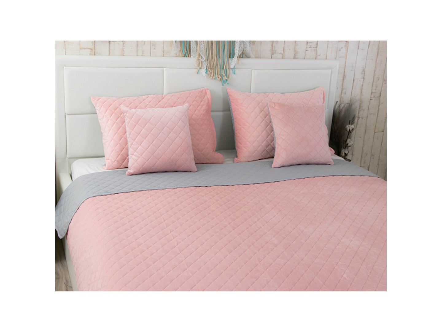 Чохол для подушки Руно велюр 50х70 (382.55_Pink and Grey ромб) — фото 7
