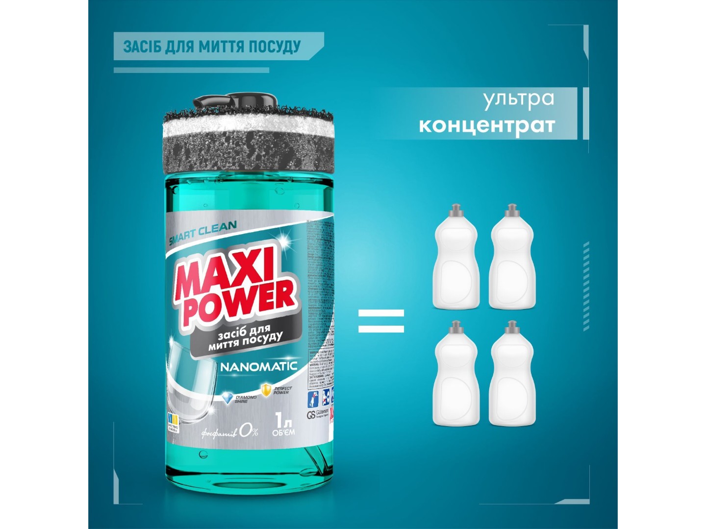 Засіб для ручного миття посуду Maxi Power Nanomatic 1 л (4820204703400) — фото 2