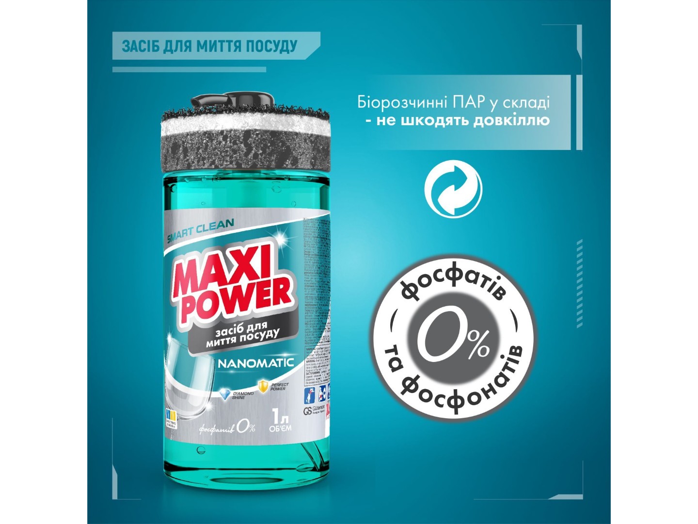 Засіб для ручного миття посуду Maxi Power Nanomatic 1 л (4820204703400) — фото 6