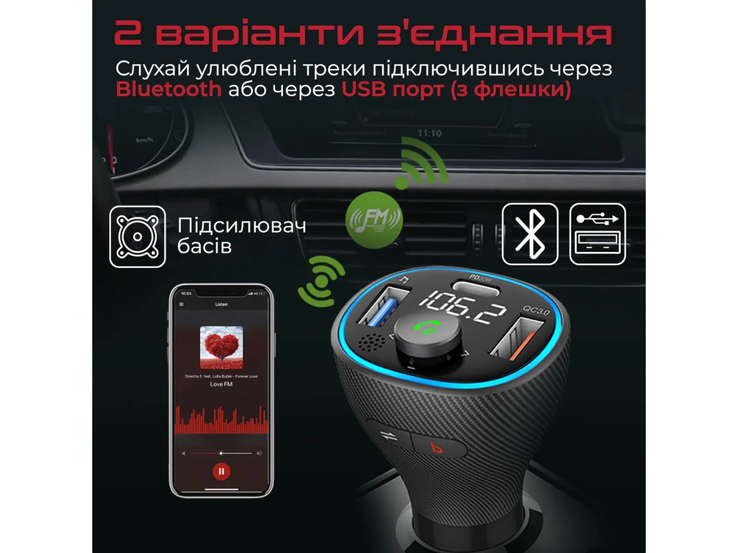 FM модулятор Promate Powertune-38w.Black — фото 3