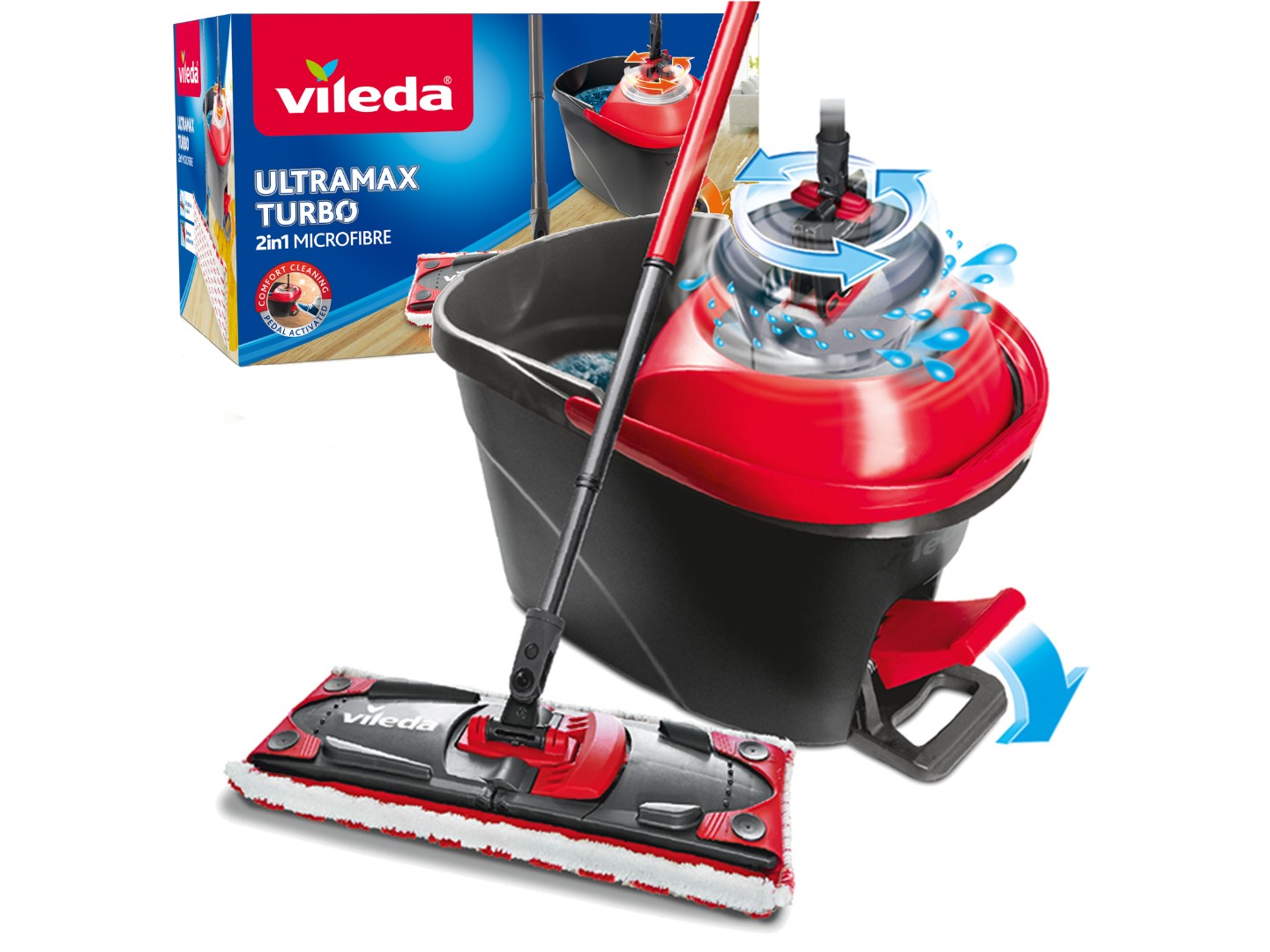 Набір для прибирання Vileda Ultramax Turbo Швабра та відро з віджимом (4023103206236)