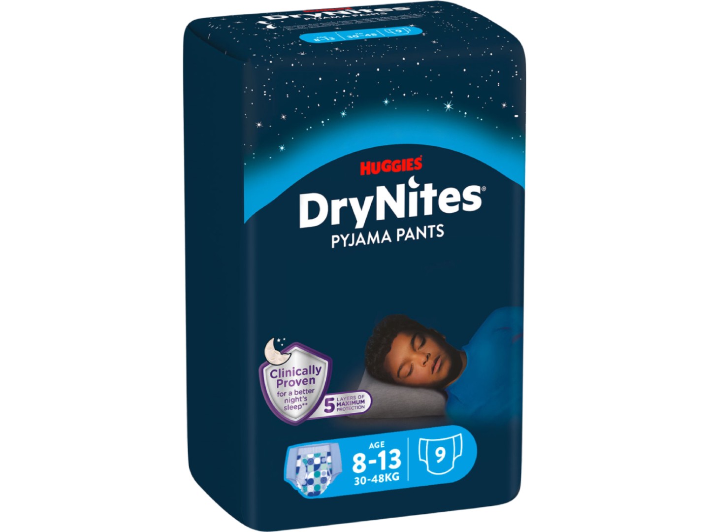 Одноразові підгузки-трусики Huggies DryNites мальчик 8-13 лет (30-48 кг), 9 шт. (5029053527598)