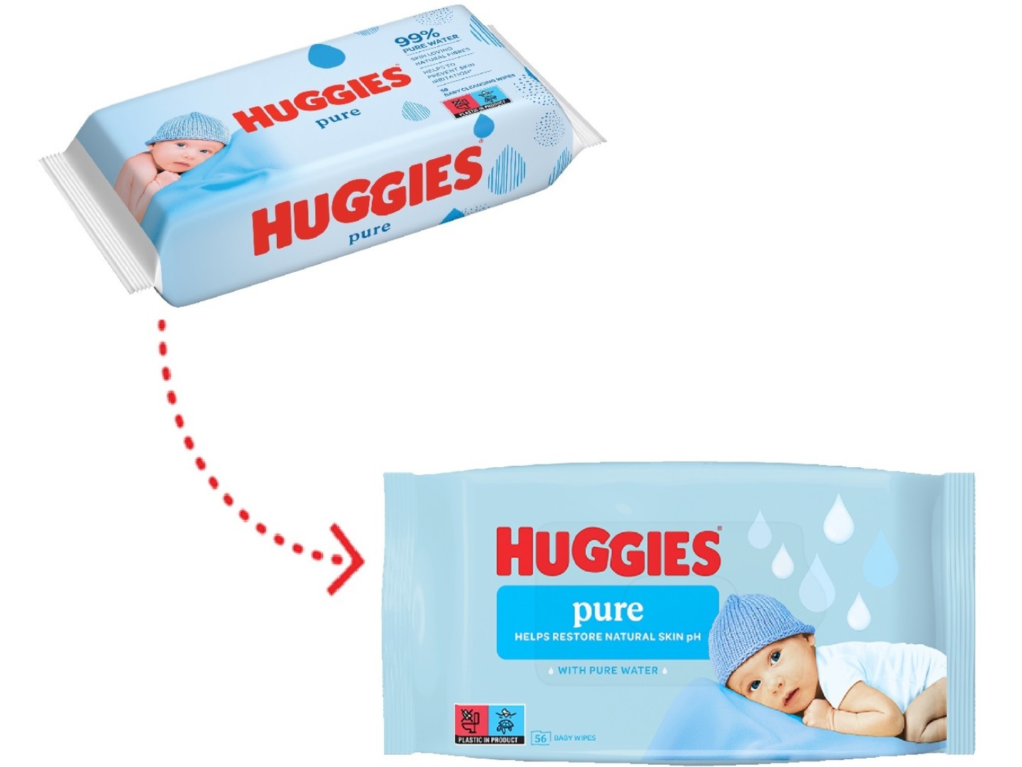Вологі серветки для немовлят Huggies Pure 56 шт. (5029053550039) — фото 2