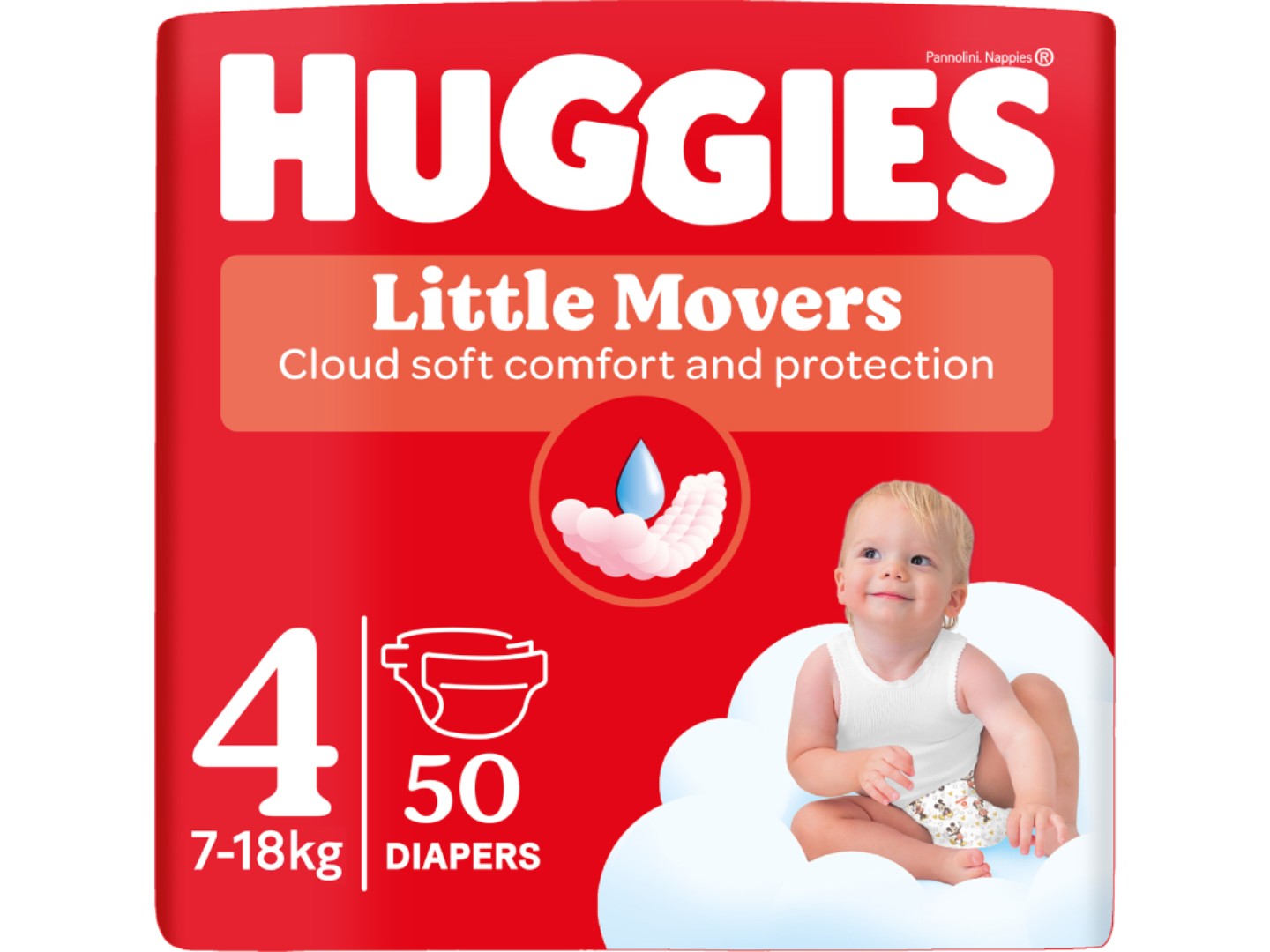 Одноразові підгузки Huggies Little Movers Розмір 4 (7-18 кг), 50 шт. (5029053567587)